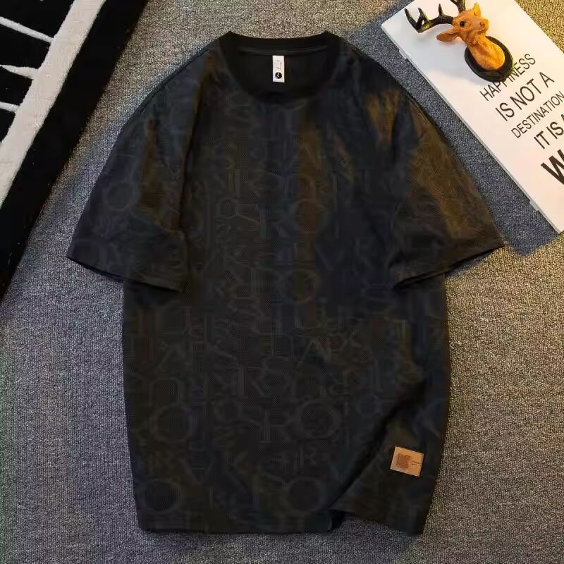 Quick-drying Baggy Ice Silk Male Tees Shirts O Neck Tops Alphabet Print Men's T-shirt New In Funny Vintage Fashion Cool Clothing